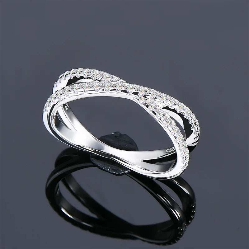 Cross Design Ring Half Eternity Band Moissanite with Certificate Original 925 Silver Women's Fine Jewelry Free Shipping