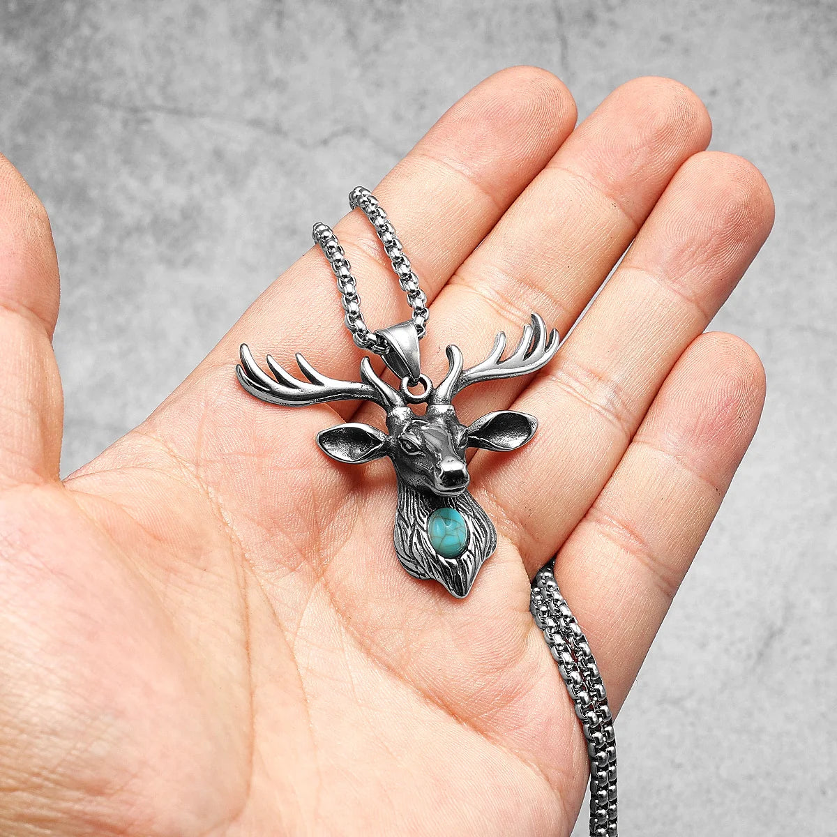 Deer Pendants Men Ancient Reindeer Necklaces 316L Stainless Steel Gem Chain Rock Punk for Friend Male Jewelry Gift Dropshipping