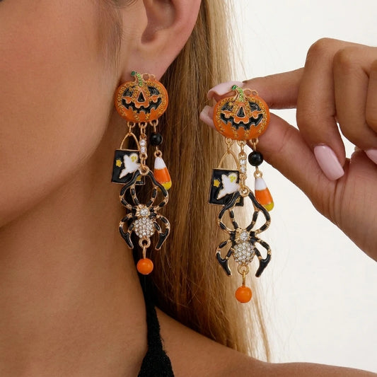 Women's Halloween Pumpkin Charm Drop Earrings