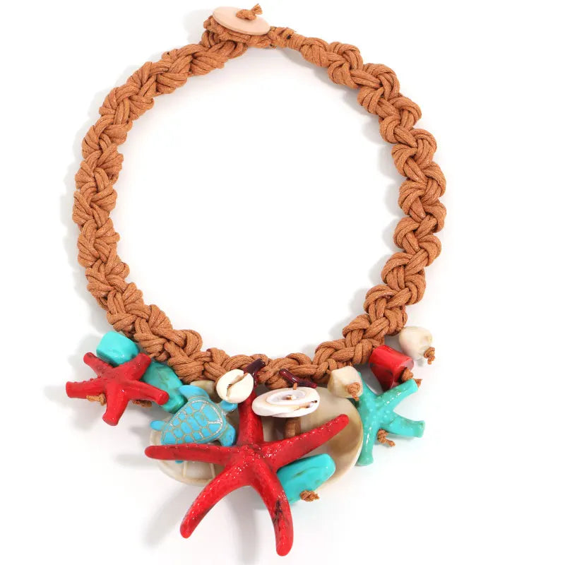 Statement Boho Simulation Starfish Sea Turtle Butterfly Exaggerated Necklace for Women Trendy Wedding Party Jewelry