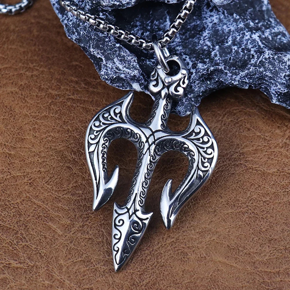 Vintage Stainless Steel Shiva Pendant Fashion Poseidon Trident Necklace for Woman Medieval Male Jewelry Accessories Dropshipping