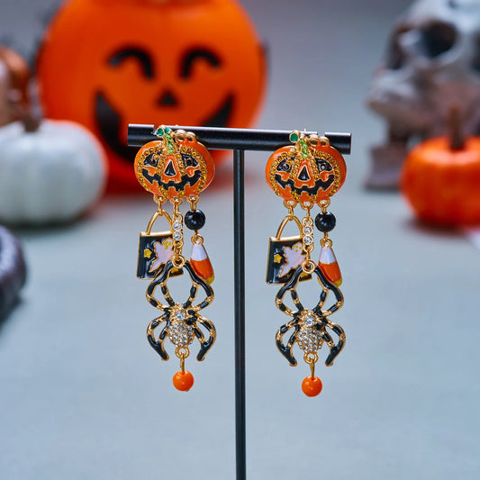 Women's Halloween Pumpkin Charm Drop Earrings