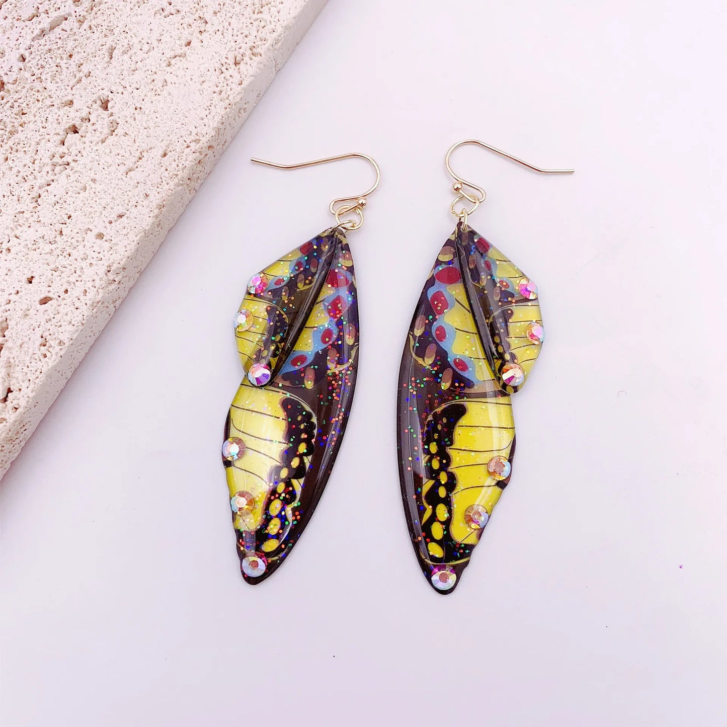 Handmade Butterfly Wing Drop Earrings for Women | Gradient Resin Long Dangle Earrings