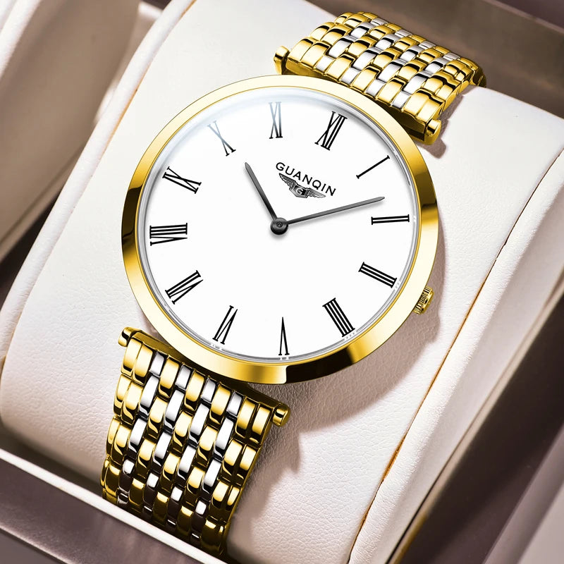 GUANQIN Men's Luxury Slim Dress Watch | Stainless Steel | Luminous | Business Quartz | Gift