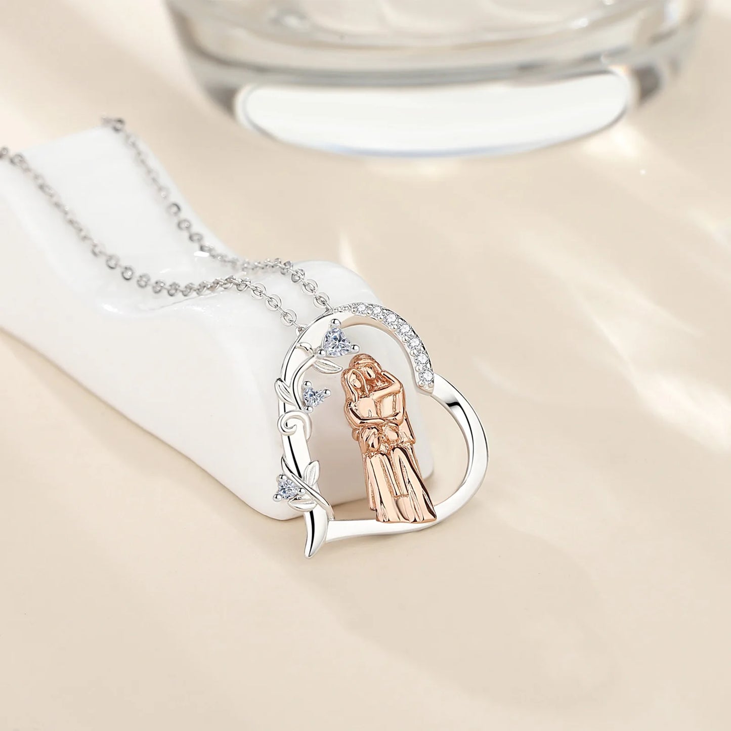 Eudora 925 Sterling Silver Mother and daughter Necklace Fine Mother Kids Family Heart Pendant Trendy Jewelry Mother's Day Gift