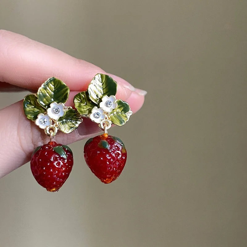 Persimmon Flower Leaf Stud Earrings
