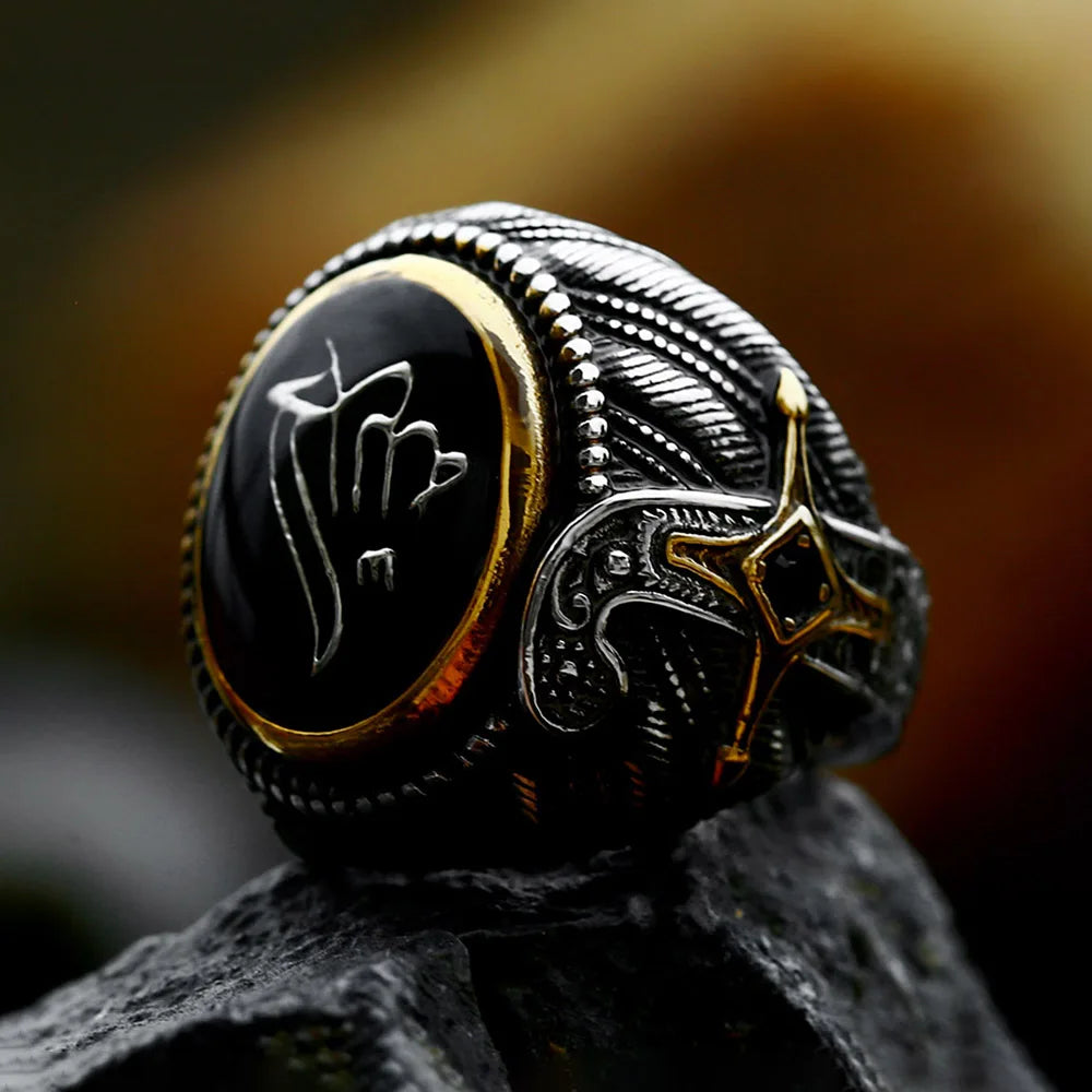 Stainless steel black stone ring