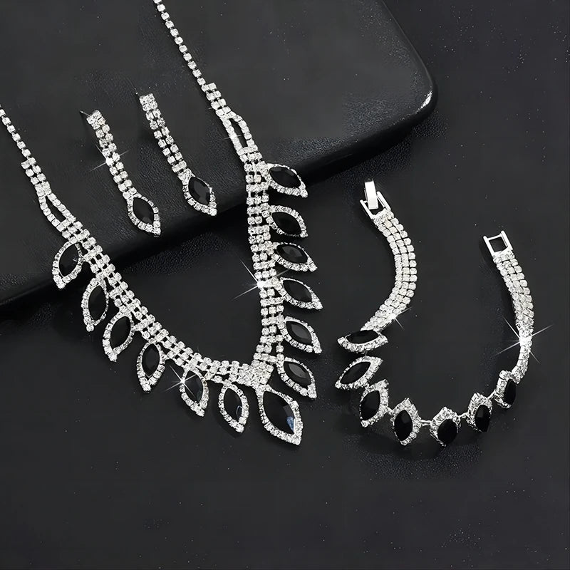 Fashion Women's Jewelry Set Bridal Accessories Rhinestones Water Droplets Jewelry Set High-quality Necklace Bracelet Earring Set