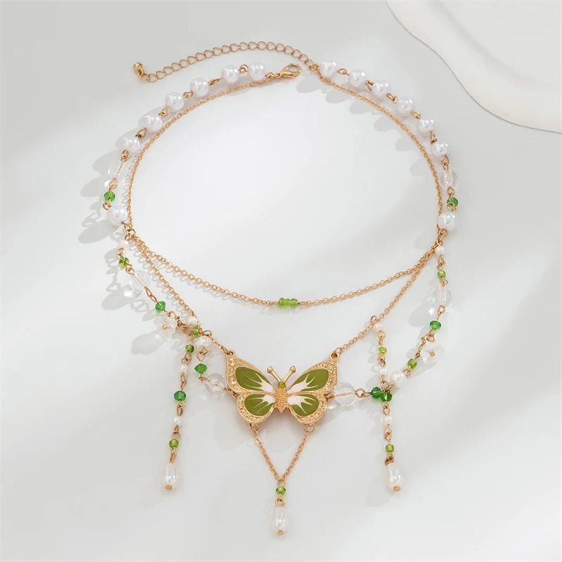 Green Butterfly Necklace Asymmetric Butterfly Choker Fairycore Necklace