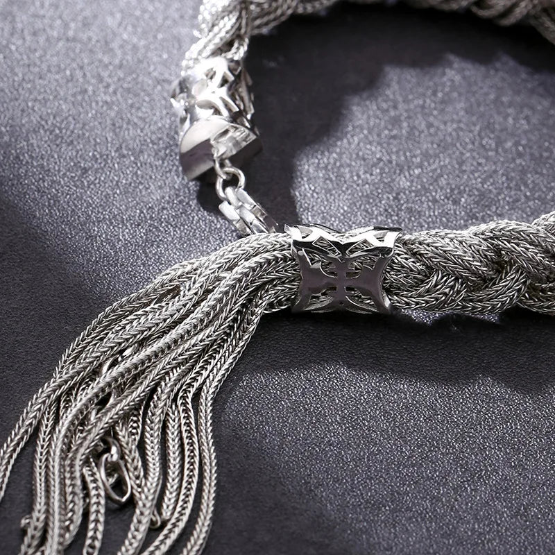 S925 Sterling Silver Bracelets for Men Women Hand Woven 10mm Twist Weaven-chain Argentum Punk Jewelry