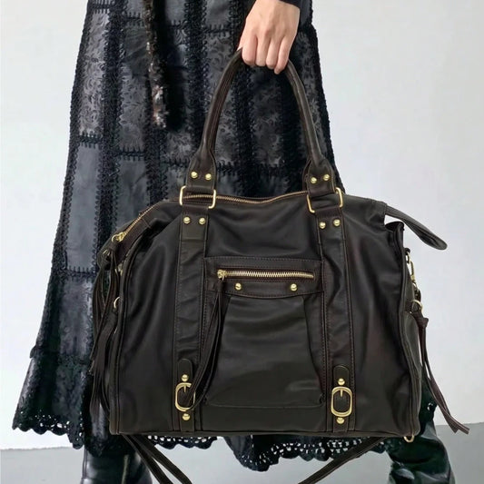 Y2K Millennium Motorcycle Tote Bag | Large Capacity Multi-Pocket Retro Crossbody Shoulder Bag