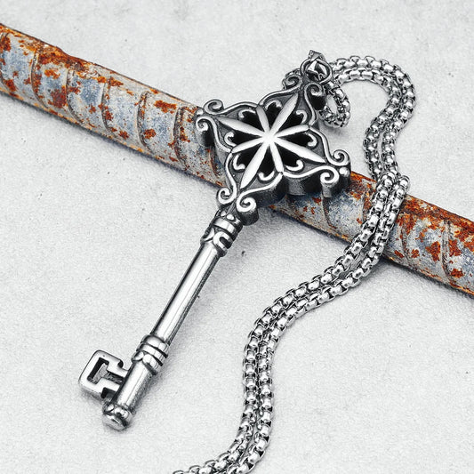 Vintage Men's Key Pendant & Necklace 316L Stainless Steel
