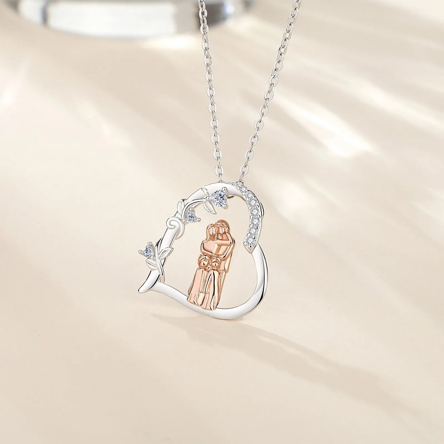 Eudora 925 Sterling Silver Mother and daughter Necklace Fine Mother Kids Family Heart Pendant Trendy Jewelry Mother's Day Gift