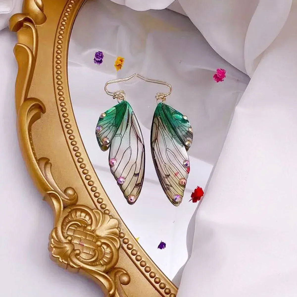Handmade Butterfly Wing Drop Earrings for Women | Gradient Resin Long Dangle Earrings