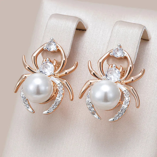 Hot Punk Spider Pearl English Earrings for Women Fashion 585 Rose Gold Silver Color Mix Party Accessories Retro Jewelry