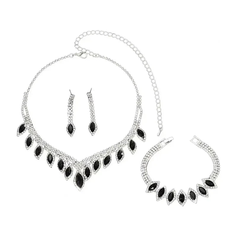 Fashion Women's Jewelry Set Bridal Accessories Rhinestones Water Droplets Jewelry Set High-quality Necklace Bracelet Earring Set