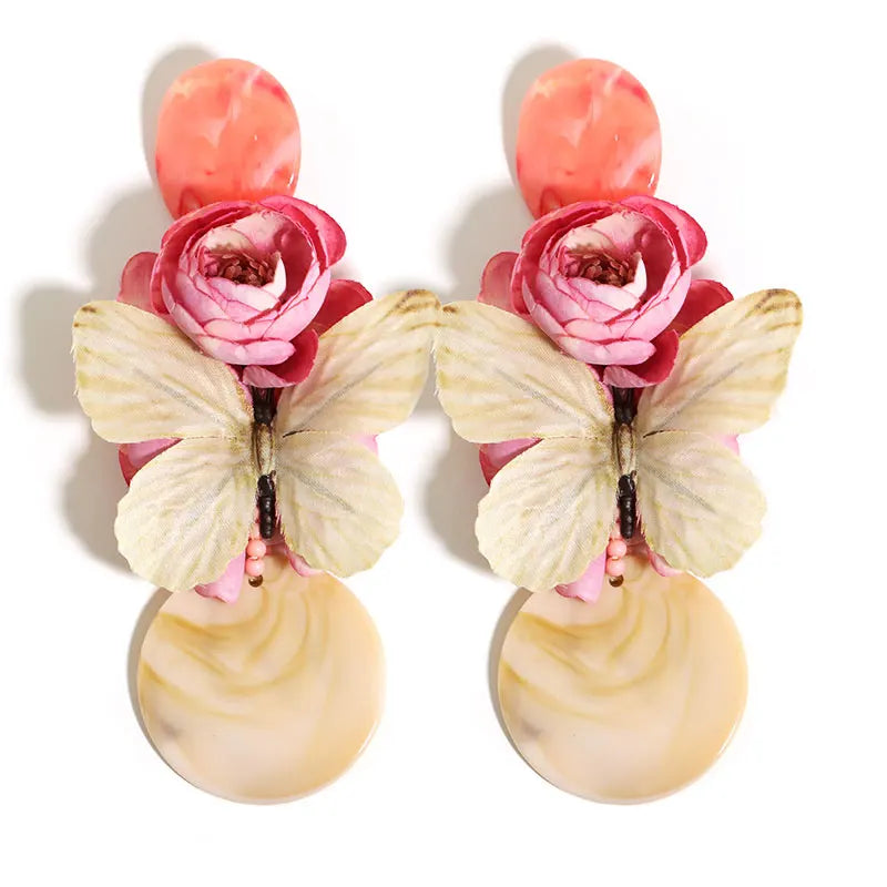 Statement Bohemian Rose Butterfly Earrings For Women Girl Trendy Luxury Vintage Fairy Wedding Party Jewelry Accessoies