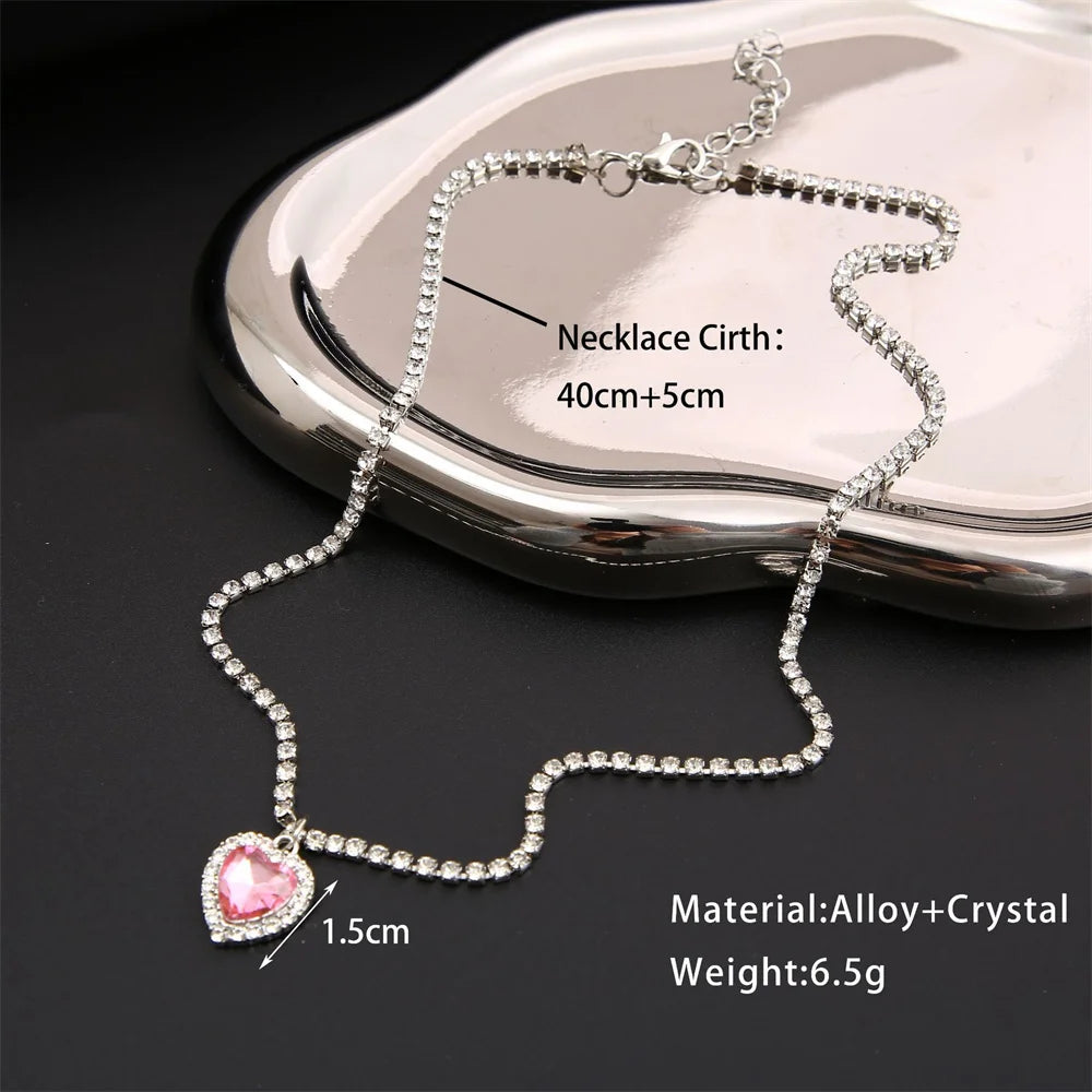 Pink Crystal Heart Pendant Necklace