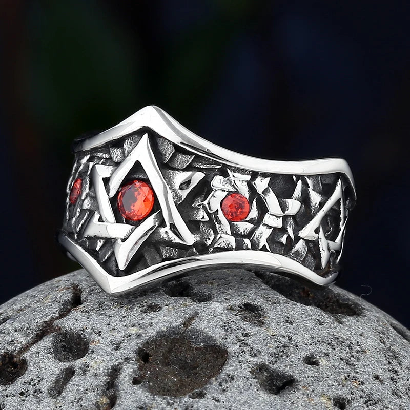 Biker Star Ring | 316L Stainless Steel Red Zircon | Men's & Teen's Statement Ring