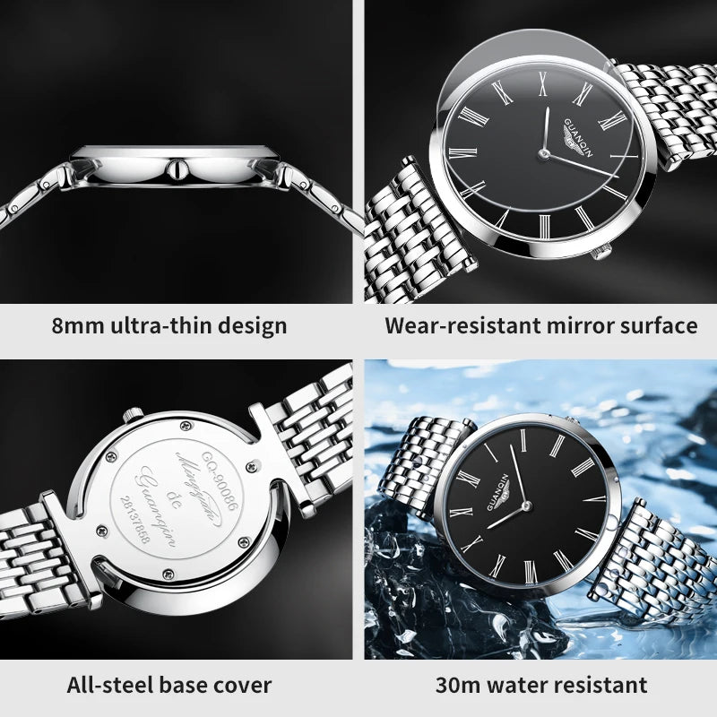 GUANQIN Men's Luxury Slim Dress Watch | Stainless Steel | Luminous | Business Quartz | Gift