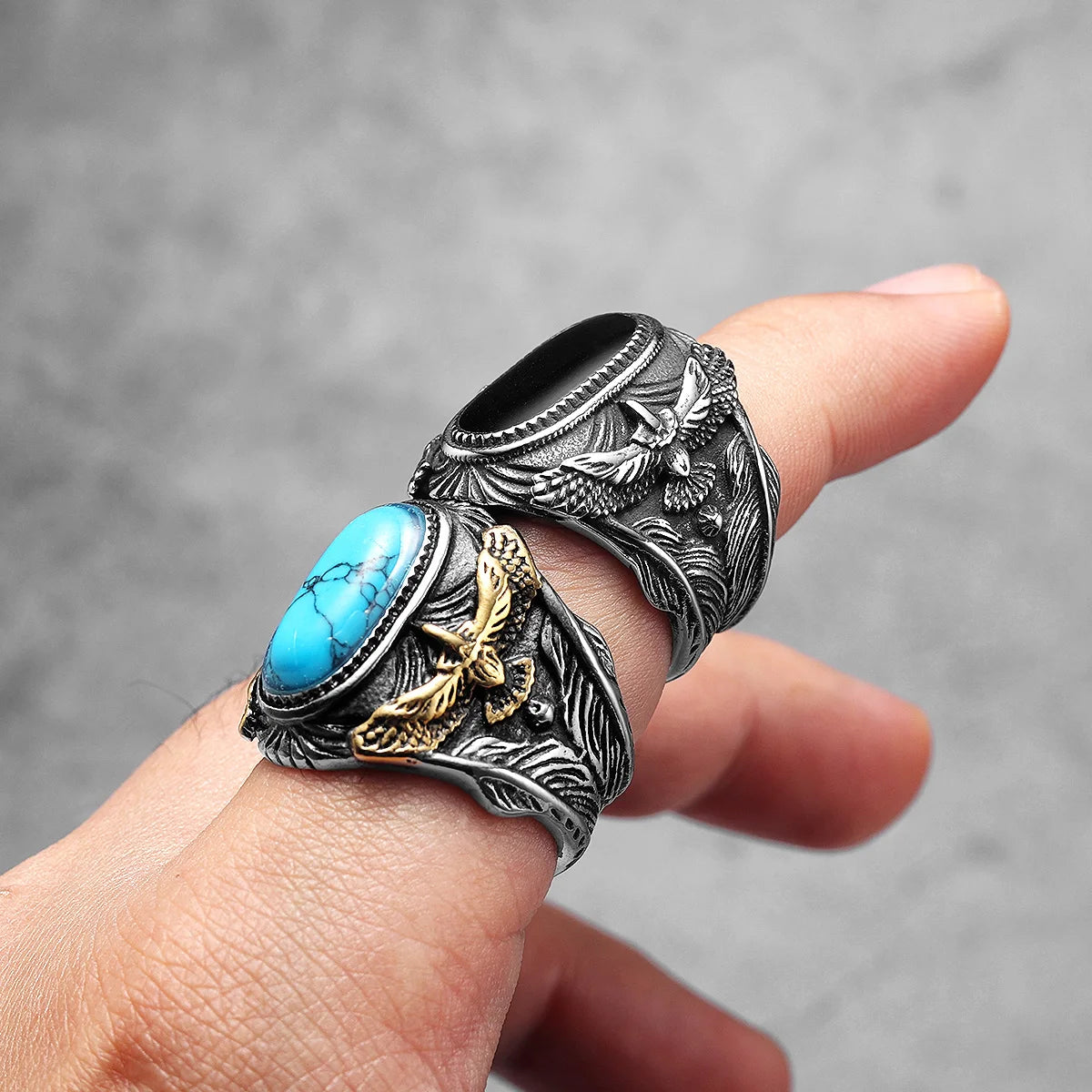 Men's Soar Gemstone Rings Eagle 316L Stainless Steel