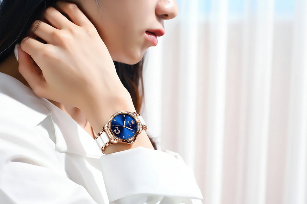 OLEVS Women's Luxury Automatic Mechanical Watch | Ceramic Band | Diamond Dial | Waterproof