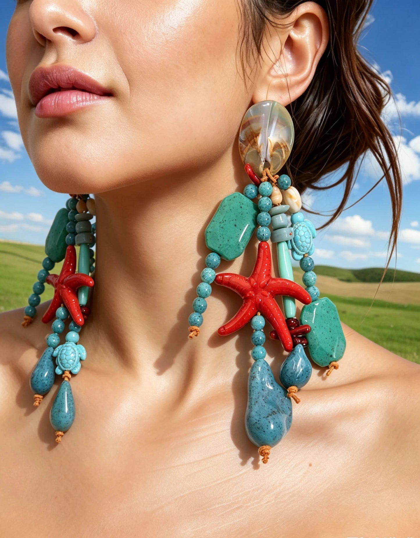 Bohemian Ocean Starfish Dangle Earrings Women Vintage Sea Turtle Beaded Long Drop Earrings Beach Vacation Holiday Jewelry Gift