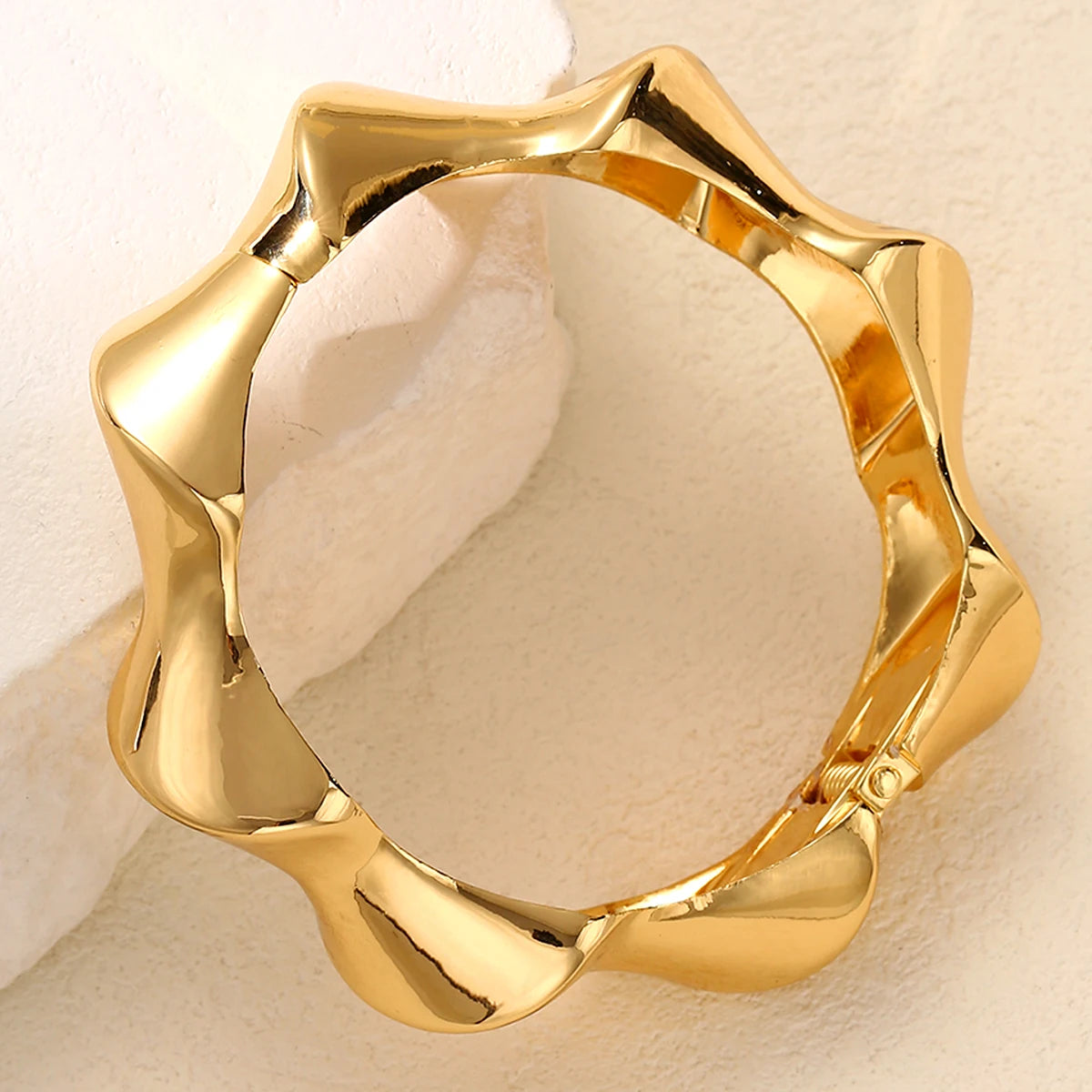 Women's Chunky Open Cuff Bangle | Gold-Plated Geometric Boho Bracelet