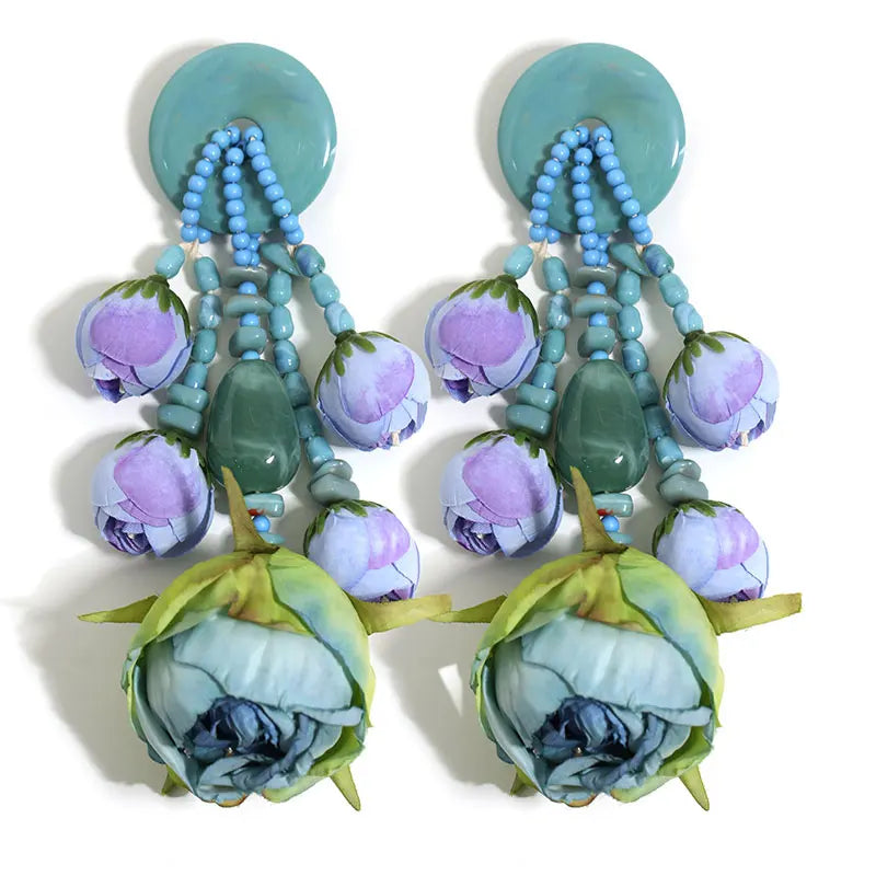 Statement Bohemian Style Simulation Rosebud Earrings For Women Girl Trendy Luxury Vintage Fairy Wedding Party Jewelry Accessoies