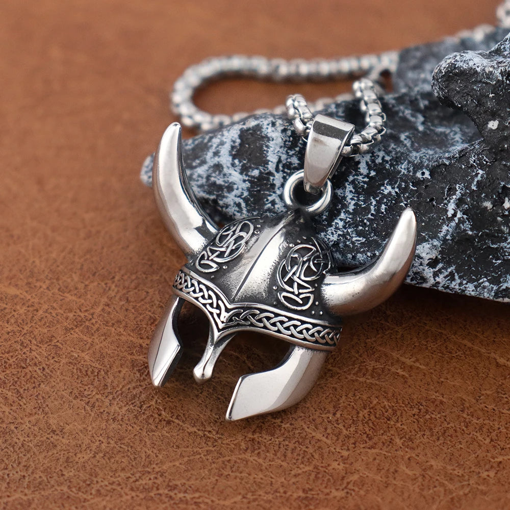 Vintage Viking Pirate Mask Pendants Chain for Men Gift Scandinavian Necklace Jewelry Stainless Steel Nordic Celtic Knot Amulet