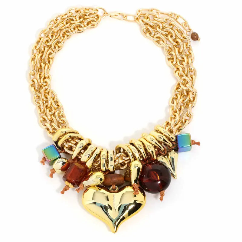 Statement Multi-layer Beaded Necklace Love Pendant for Women Girl Trendy Party Jewelry