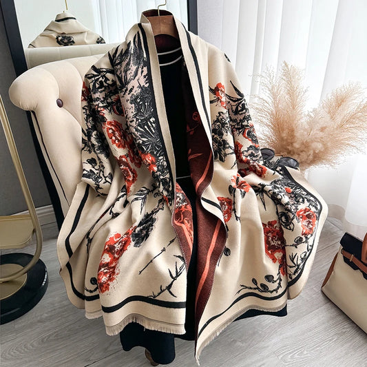 Luxury Brand Women Two-Sided Print Scarf Imitation Cashmere Soft Warm Pashmina Shawl Winter Coldproof Windproof Blanket Scarf