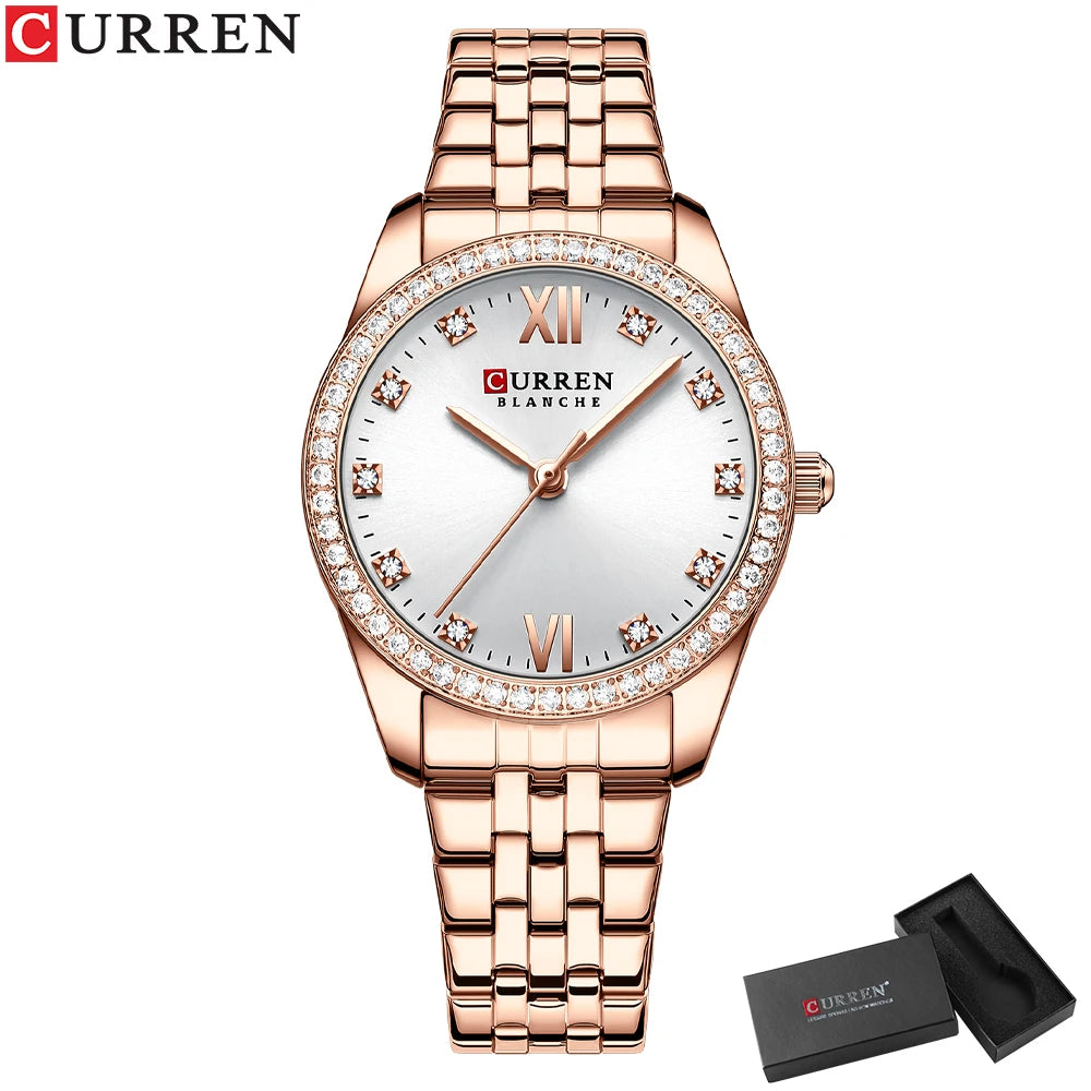 CURREN Women's Luxury Rhinestone Bracelet Watch | Rose Gold | Quartz | Gift Box Available