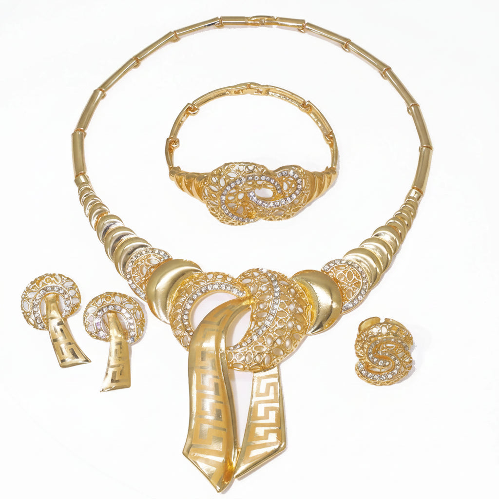 4Pcs/Set Fashion Party Jewelry Set For Women Exaggeration Statement Big Jewellery Hight Quality 18K Gold Plated Jewelery Gifts