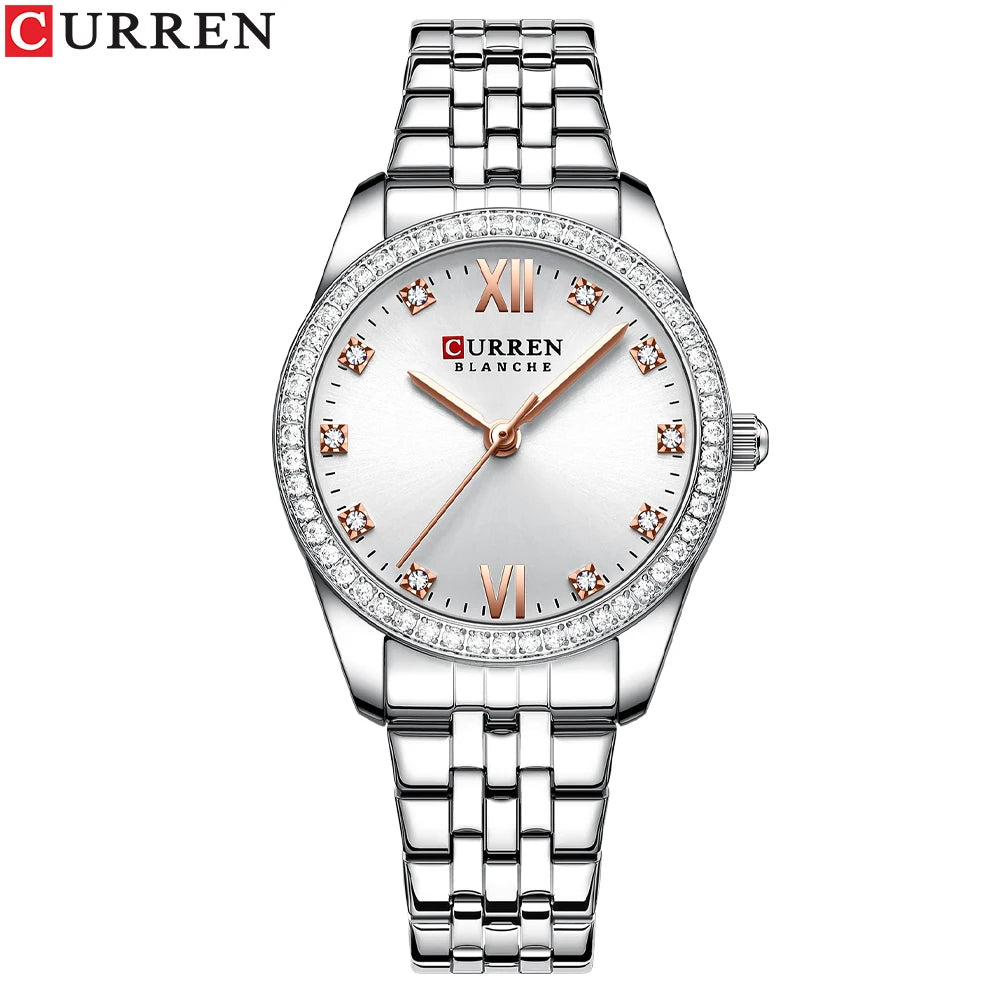 CURREN Women's Luxury Rhinestone Bracelet Watch | Rose Gold | Quartz | Gift Box Available