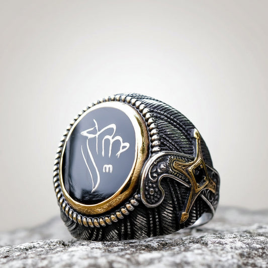 316L Stainless Steel Turkish Signet Ring | Zircon Stone Ethnic Style Jewelry for Men