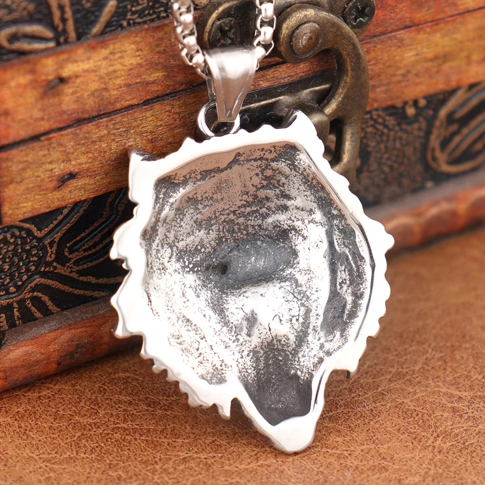 Mens Stainless Steel Lion Pendant Necklace - Viking Biker Style