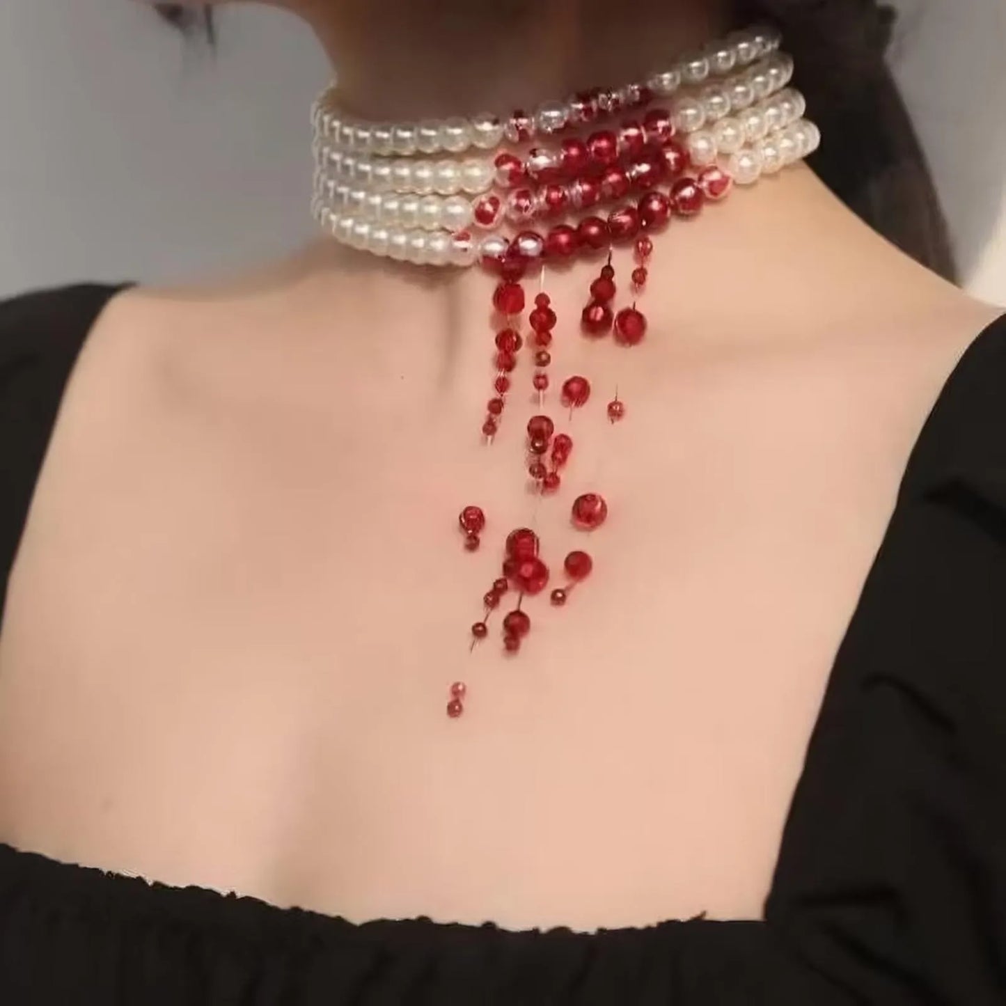 Pearls Turned Red Necklace