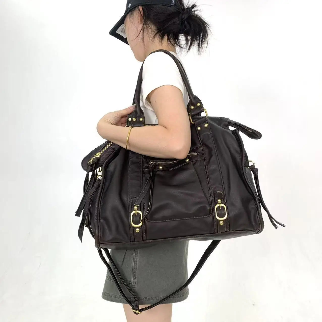 Y2K Millennium Motorcycle Tote Bag | Large Capacity Multi-Pocket Retro Crossbody Shoulder Bag