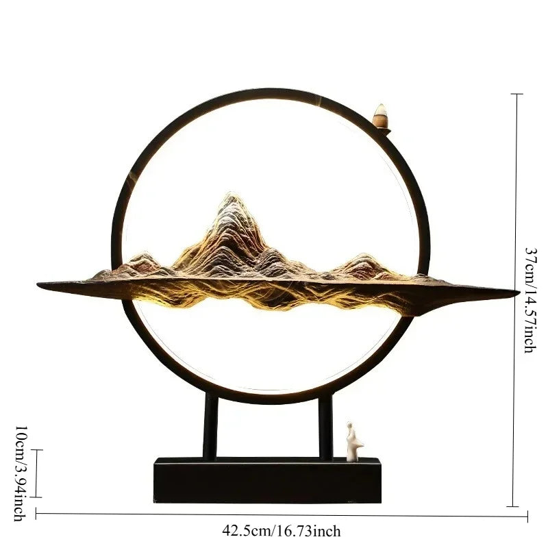 Chinese Style Mountain Waterfall Ceramic Backflow Incense Burner LED Light Without Incense