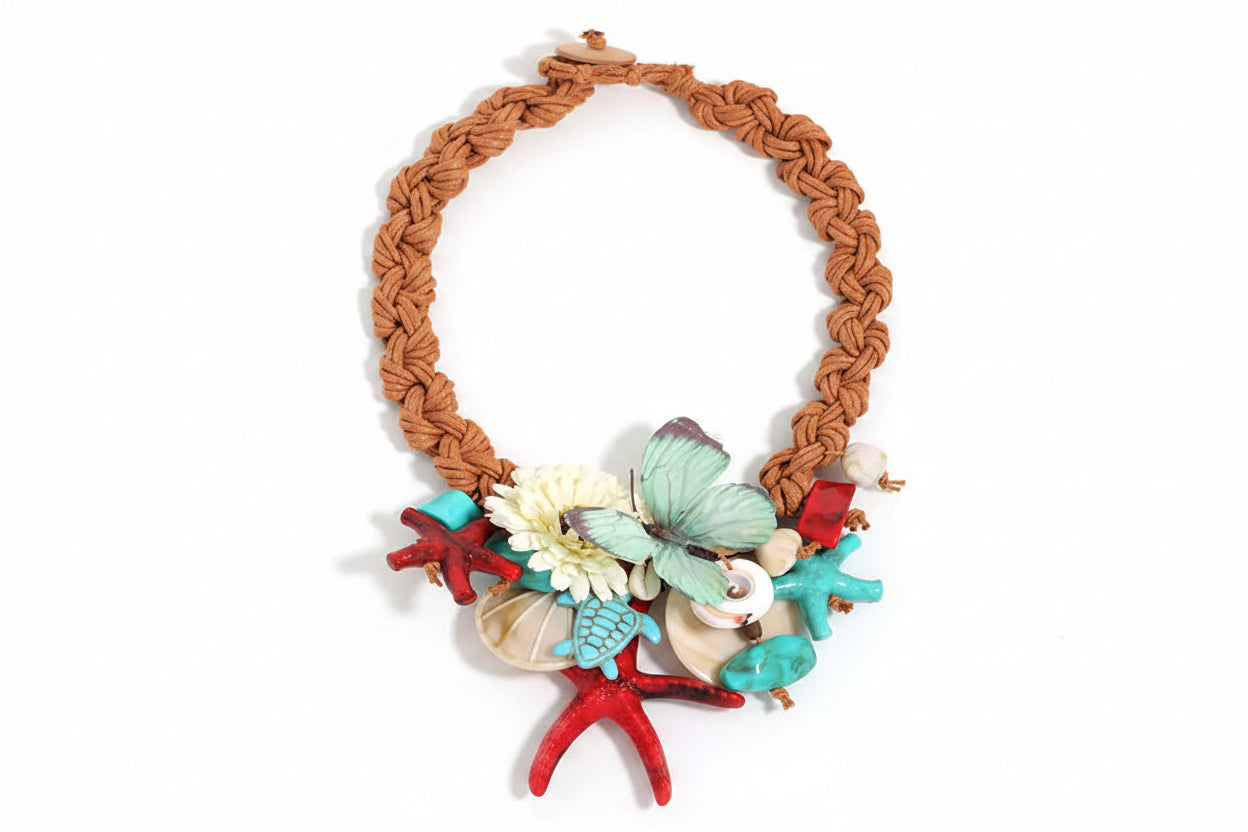 Statement Boho Simulation Starfish Sea Turtle Butterfly Exaggerated Necklace for Women Trendy Wedding Party Jewelry