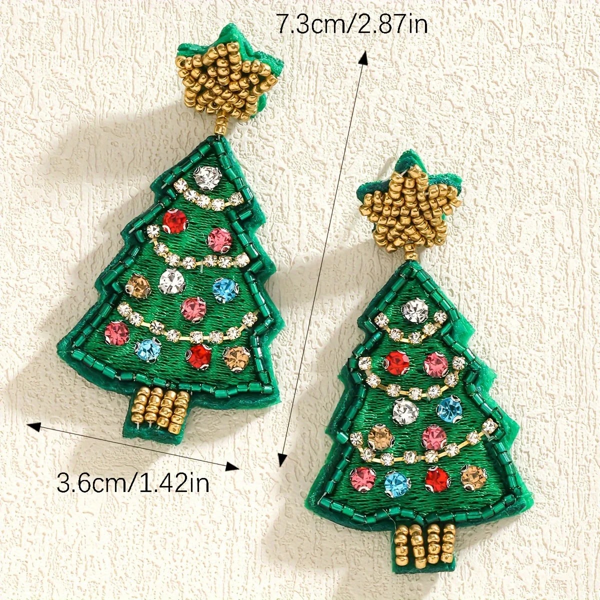 Boho Handmade Beaded Rhinestone Christmas Tree Earrings