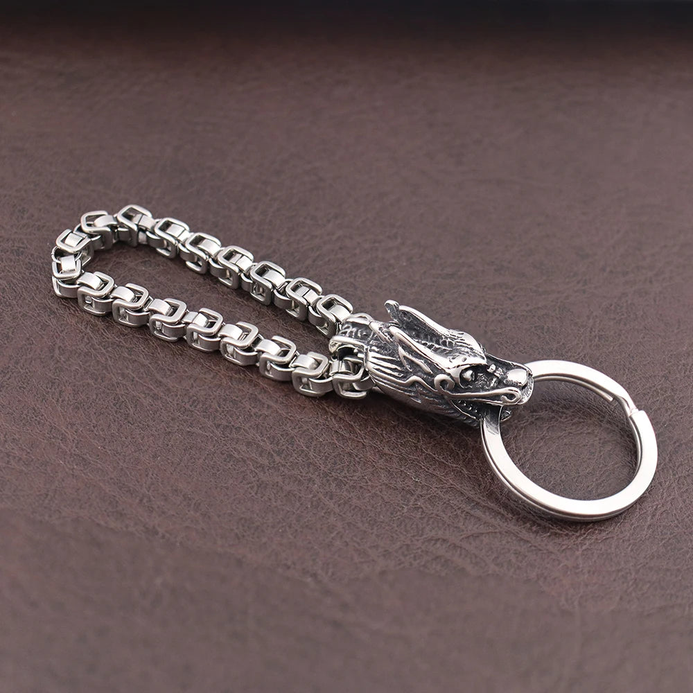 Chinese Dragon Head Stainless Steel Keychain — Viking Style | Men's Gift