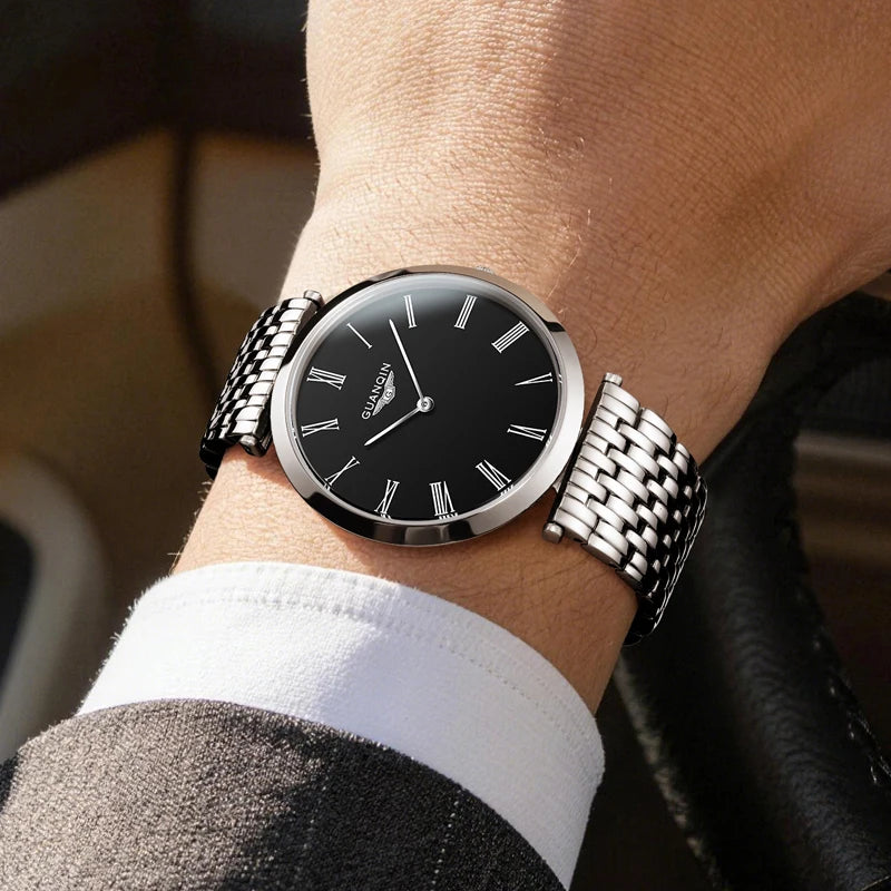 GUANQIN Men's Luxury Slim Dress Watch | Stainless Steel | Luminous | Business Quartz | Gift