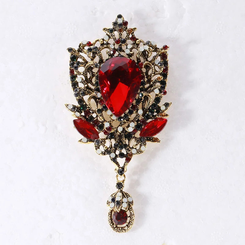 Women's Retro Crystal Teardrop Brooch – Rhinestone Pendant Pin