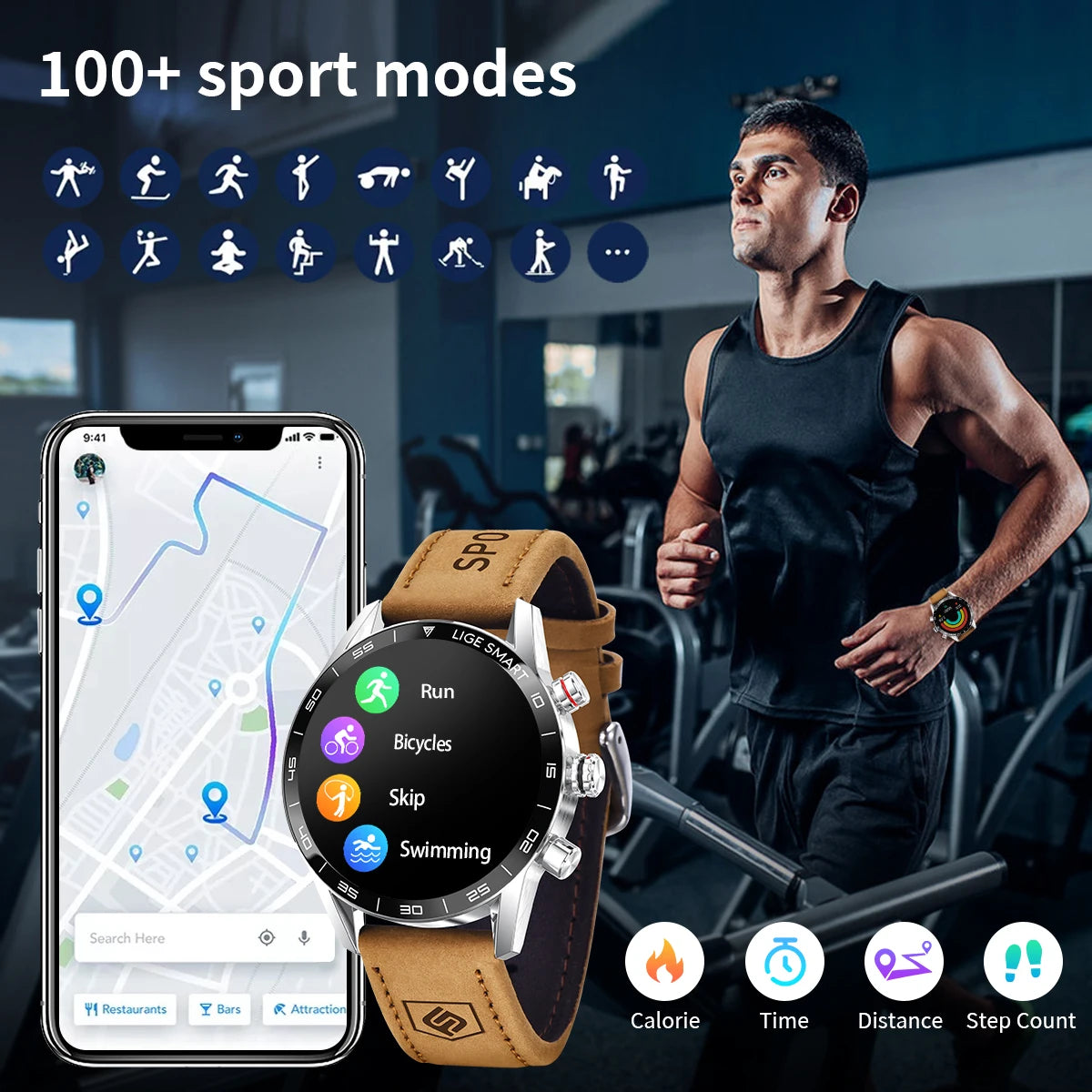 LIGE Men's Military GPS Smart Watch | Bluetooth Calls | 100+ Sport Modes | AMOLED