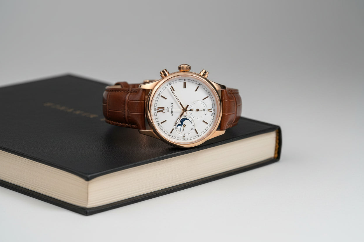 LIGE Men's Luxury Chronograph Watch | Moon Phase | Leather Band | Quartz Movement