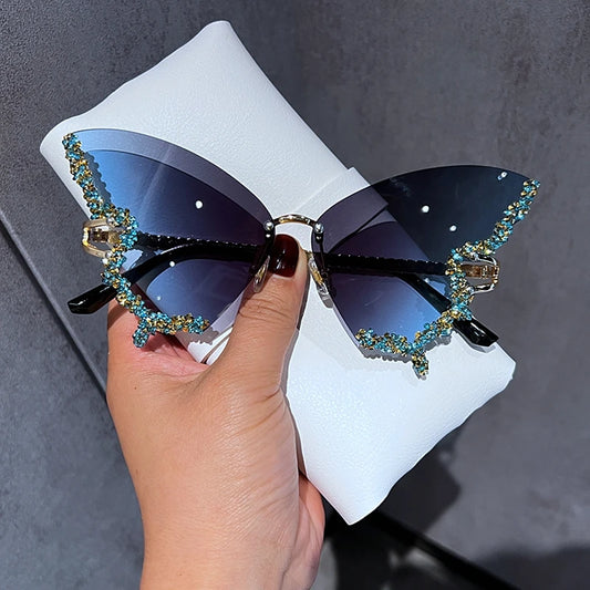 Luxury Diamond Butterfly Sunglasses Women Brand Y2K Vintage Rimless Oversized Sun Glasses Ladies Eyewear