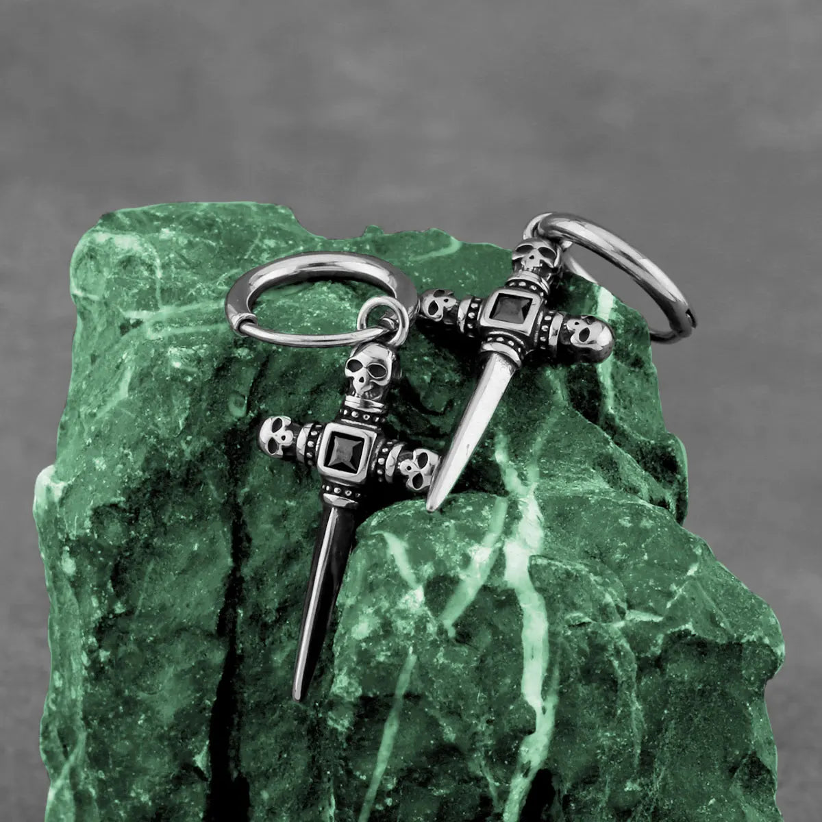 Men's Skull Cross Zircon Drop Earrings – Rock Hip Hop Stainless Steel