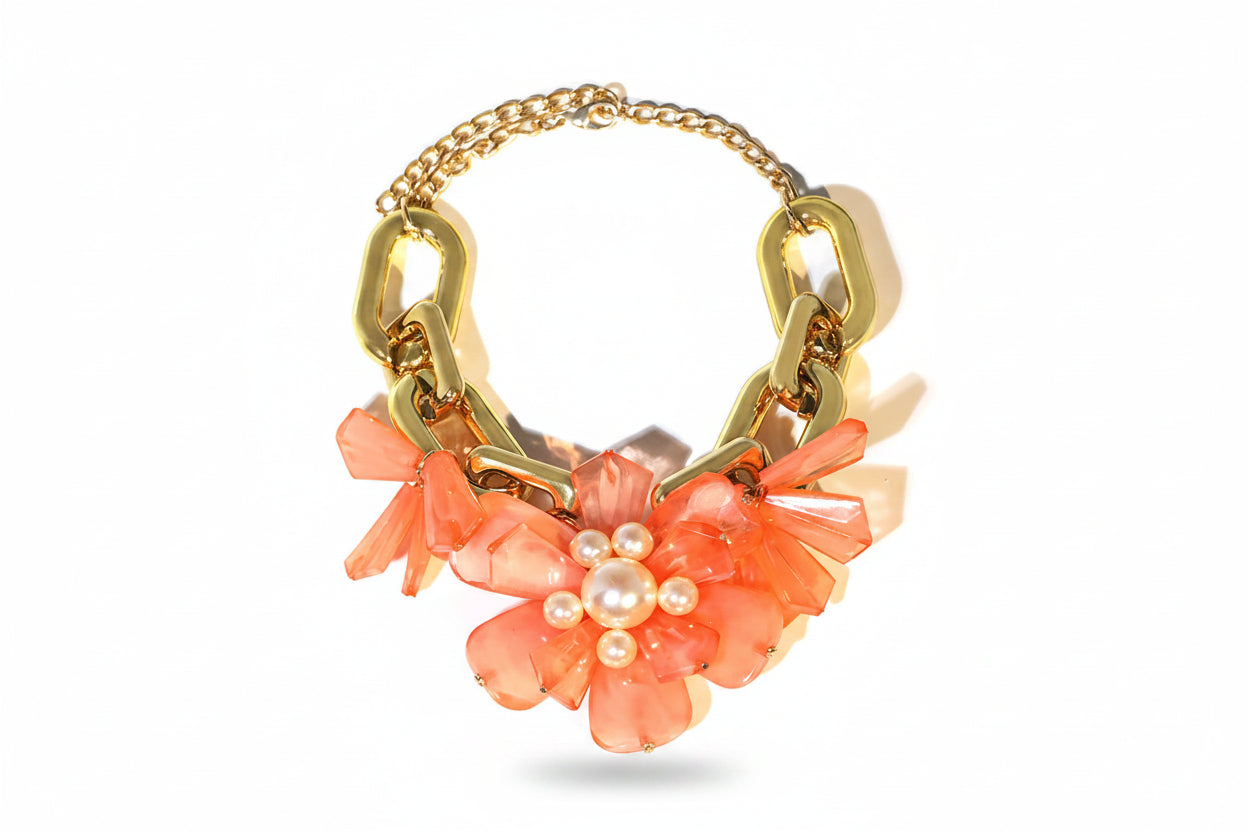 Statement Chain Flower Necklace Handmade for Women Trendy Wedding Party Jewelry
